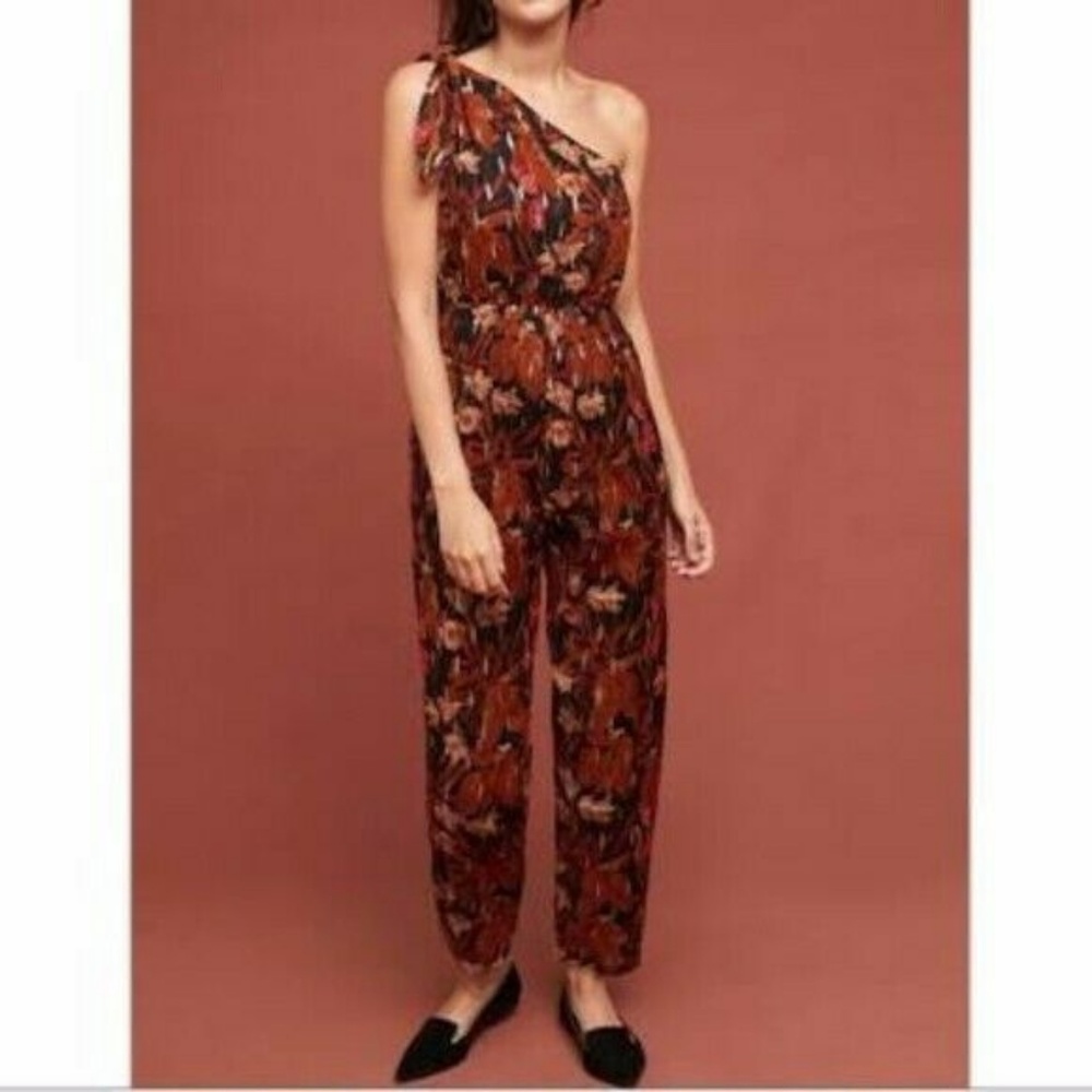 Anthropologie Maeve Floral One-Shoulder Jumpsuit